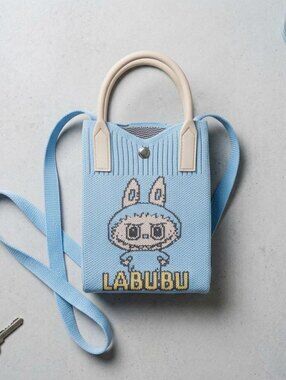 LABUBU Pop Mart Knitted Crossbody Mini Bag Blue Phone Pouch Y2K Kawaii